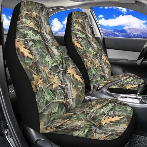 Dreaweet Car Seat Covers Front Seats Only Camo Hunting Car Accessories Interior 2 Pack Elastic Universal High Back Bucket Seat Covers for Cars SUV Trucks