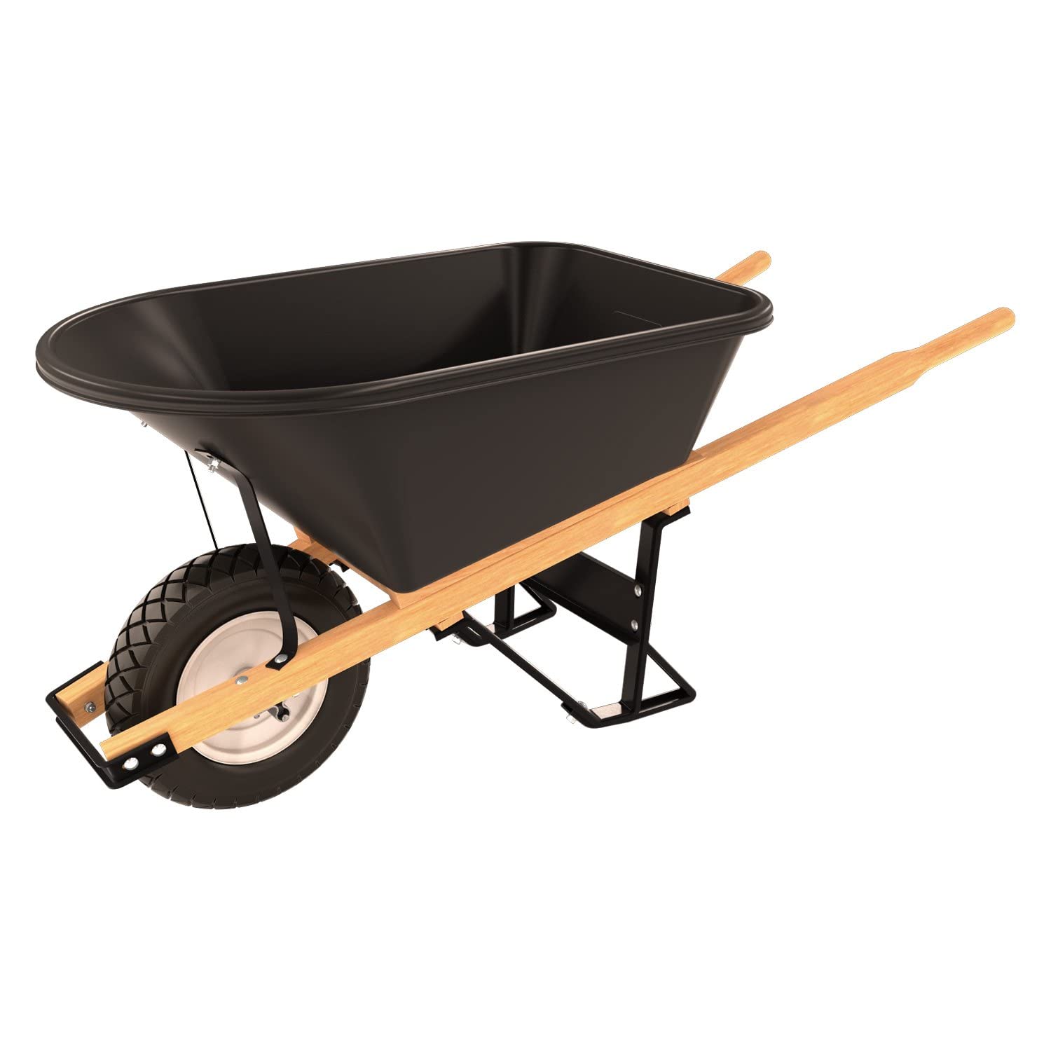 Bon 28 704 Premium Contractor Grade Poly-Tray Single Wheel Wheelbarrow with Wood Handle and Flat Free Tire, 5-3/4 Cubic Feet