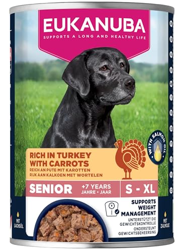 Eukanuba Senior Hundefutter Nass mit Pute und Karotte, Getreidefreies Premium Nassfutter für ältere Hunde, 6 x 400 g Dosen