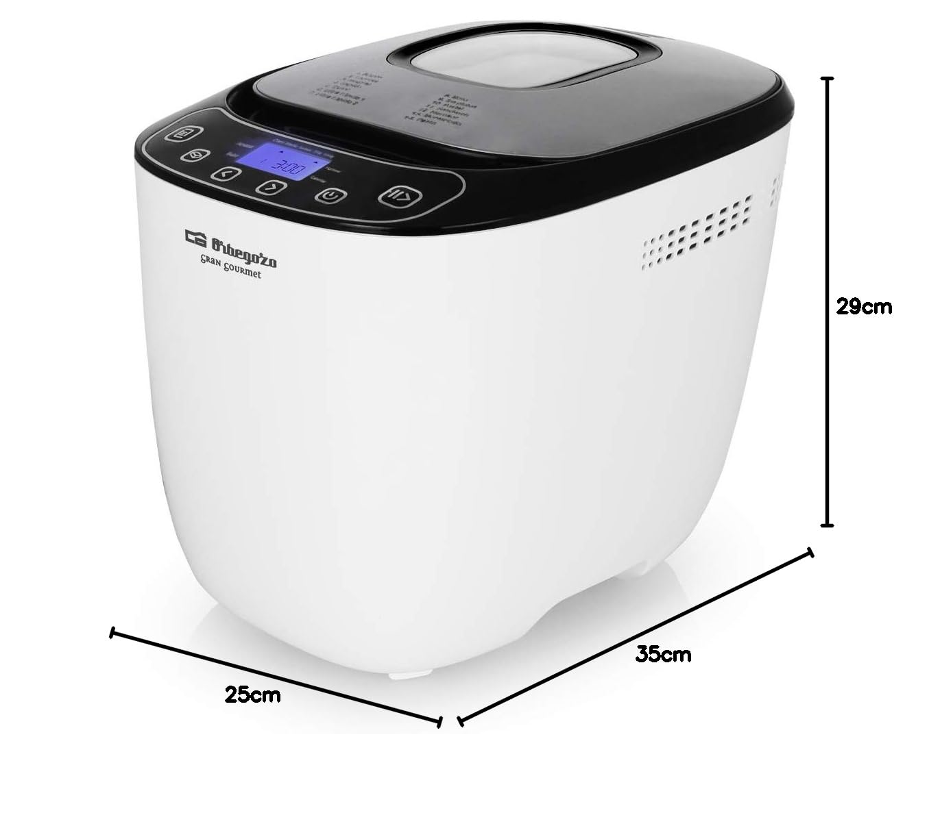 Orbegozo MHP 3500 Machine à pain automatique, 12 programmes préconfigurés, minuteur, écran LCD, cuve anti-adhésive, avec recette, 550 W