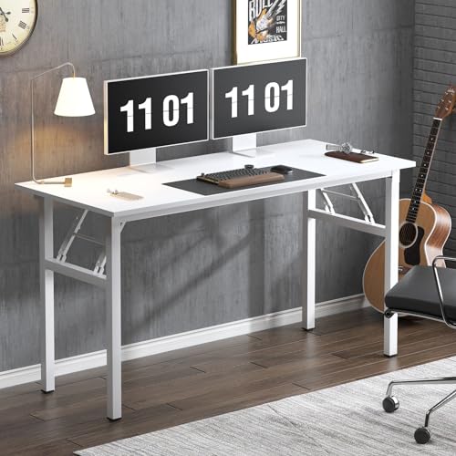 Image of Need Folding Desk, 54 inch Large Computer Desk for Home Office, No Install Needed Study Student Writing Table Desk Workstation, White