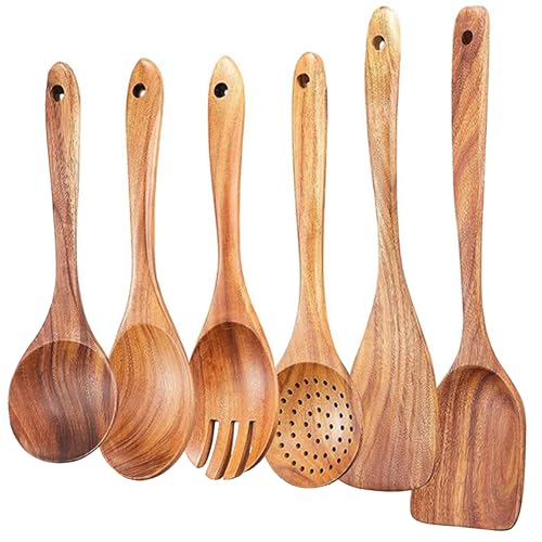 Premium Teak Wood Utensil Set – 6-Piece Elegant Cooking Collection with Spoons