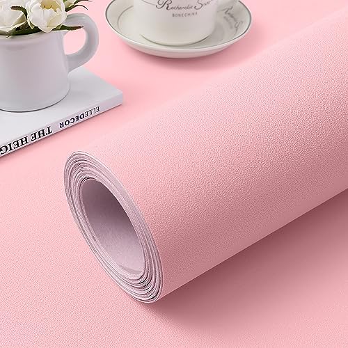 practicalWs 15.7inch×236.2inch Pink Self Adhesive Wallpaper Soild Color Wallcovering Peel and Stick Wallpaper Removable Vinyl Wall Paper for Wall Decoration