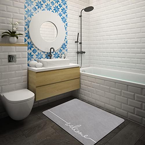 NeuWee Bath Mat, Non-Slip Super Absorbent Diatom Mud Nordic Style Bathroom Rug, Quick Drying Anti Slip Bathtub Rug Entrance Floor Mat Shower Mat for Living Room Bathroom Kitchen(Gray, 40×60cm)