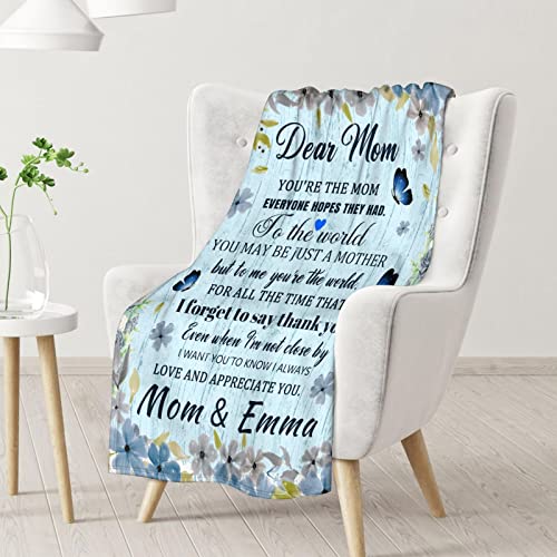 Custom Mom Throw Blanket - Soft, Fuzzy & Warm - 50x60 Inches to My Mom Blankets for Living Room, Decorative - Light Blue Modern Throws Birthday Gifts from Daughter or Son