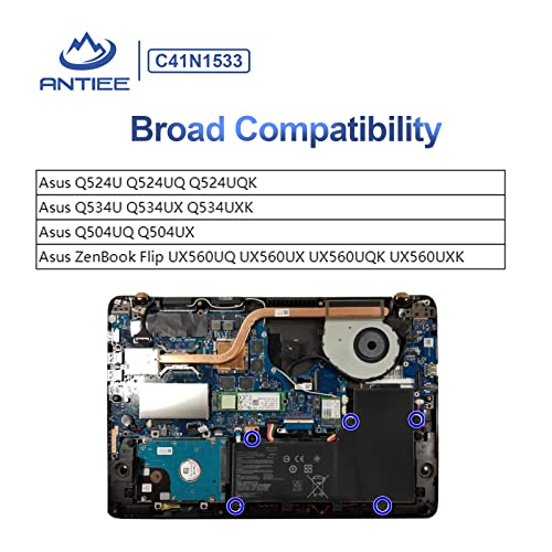 Antiee C41N1533 Laptop Battery Replacement For Asus Q524U Q534U Q524Uq Q524Uqk Q534Ux Q534Uxk Q504Uq Q504Ux Zenbook Flip Ux560Uq Ux560Ux Ux560Uxk Ux560Uqk 4Icp3/63/120 #TOP5