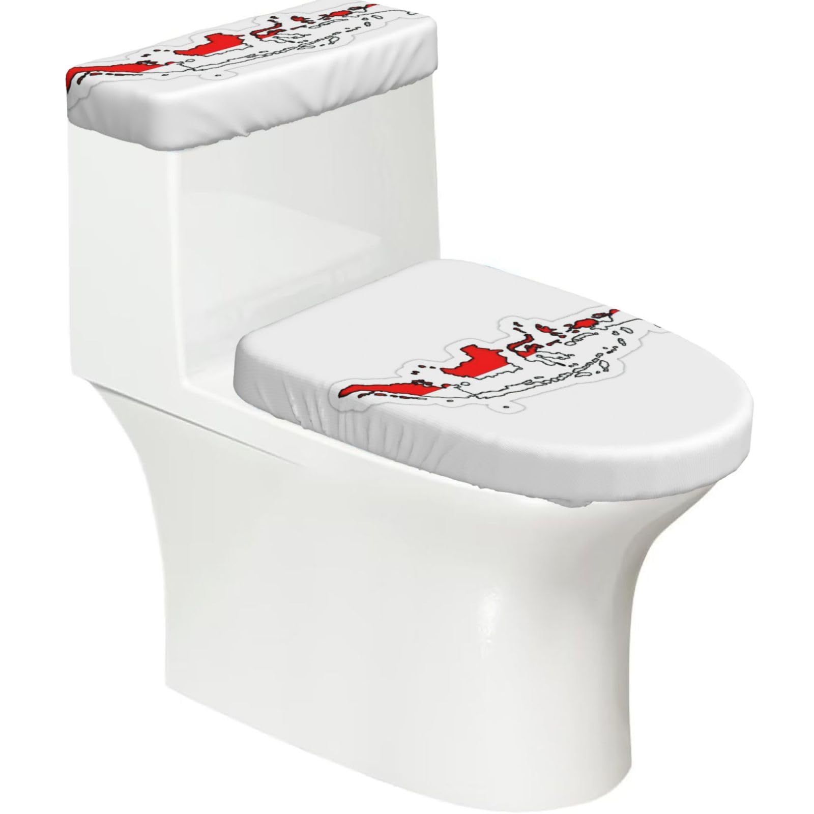 Indonesian Flag Map Print Toilet Lid Cover And Tank Lid Cover For Bathroom With Elastic Bottom, Bathroom Decoration