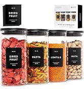 EDELHAUS Glass Storage Containers with Black Lids [4x40oz] Extra Thick Glas with 54 Labels - Cani...