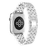 YUNSHU Rhinestone Diamond Apple Watch Band Replacement for Apple Watch Series 5/4/3/2/1 42mm 44mm iWatch Bling Metal Jewelry Dressy Wristband Strap-(Silver)