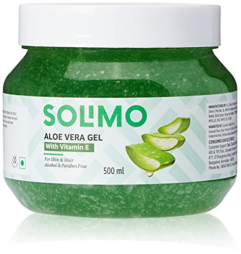 Amazon Brand – Solimo 90% Aloe Vera Gel with Vitamin E (for Skin & Hair) – 500 ml