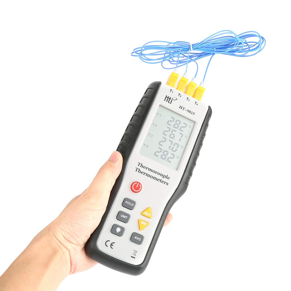 Thermoelement Thermometer 4-Kanal K-Typ HT-9815 LCD Temperatur Messgerät Messbereich - 200 ° C bis 1372 ° C