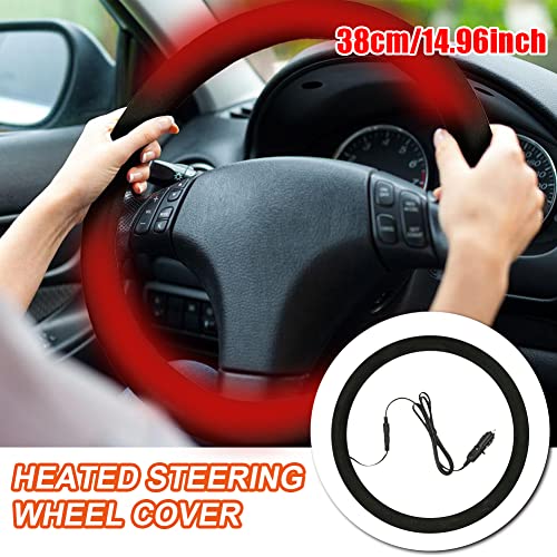 Greceyou Heated Steering Wheel Cover - 12V Auto Steering Wheel Heater Hand Warmer Quick Heating Steering Wheel Cover For 14.5''-15.5'' Steering Wheels (A-Black) #TOP1