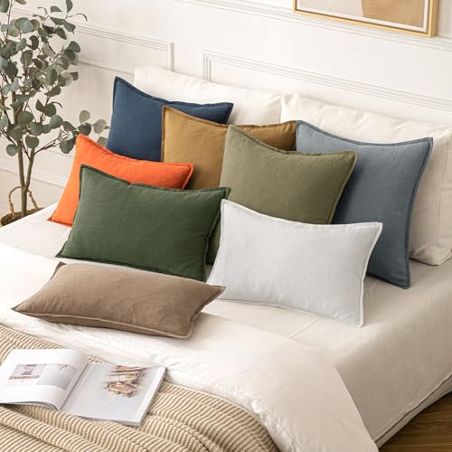 Image of MIULEE Decorative Linen Pillow Covers 18x18 Inch Orange ​Boho Farmhouse​ ​Neutral Couch Throw Pillows for Bed Pack of 2 Accent Modern Pillowcase Summer Sofa Livingroom Home Decor