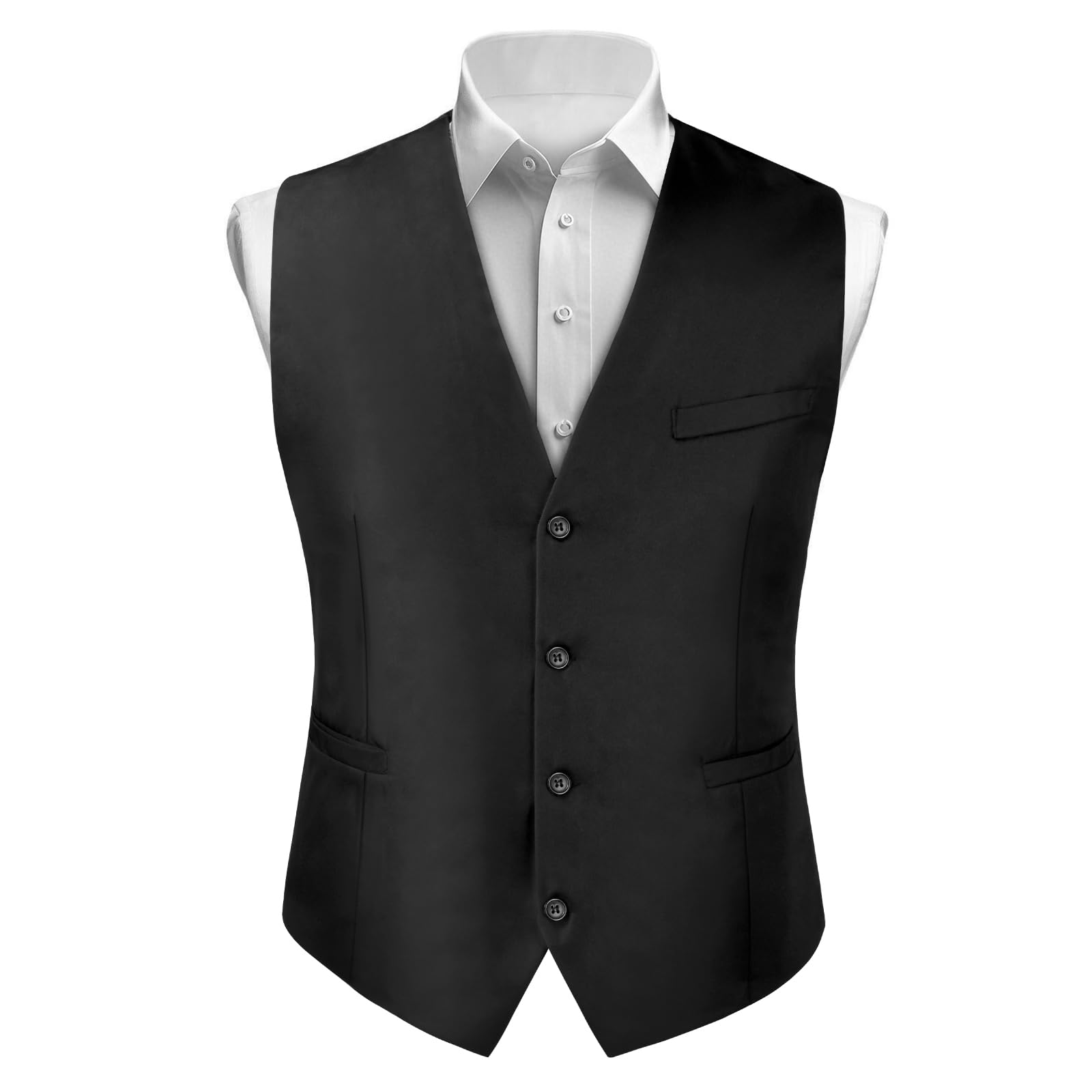 BSBUY Herren Weste Casual Anzugweste Regular mit 2 Taschen Mens V-Ausschnitt Weste Anzug Volltonfarbe Vintage Classic Gothic Weste Anzug Set für Formale Business Hochzeit Party Groomsmen