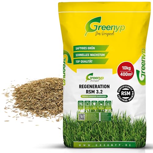 Greenyp Turbo Nachsaat RSM 3.2 I Rasensamen schnellkeimend Frühjahr I 10kg für 400m² I Ideal gegen Lücken als Neu- & Nachsaat I 100% RSM...