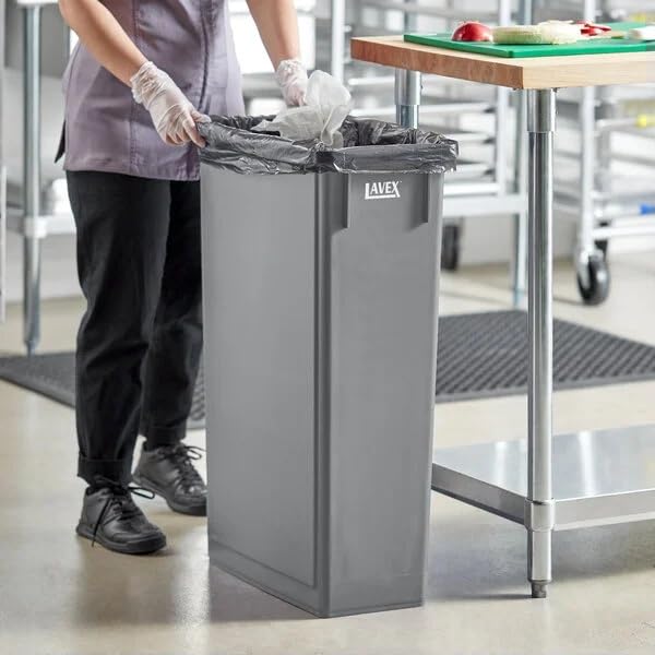 Slim Rectangular Trash Can, 23 Gallon, Gray, Indoor, Heavy Duty Plastic, 20W x 11D x 29.6H inches