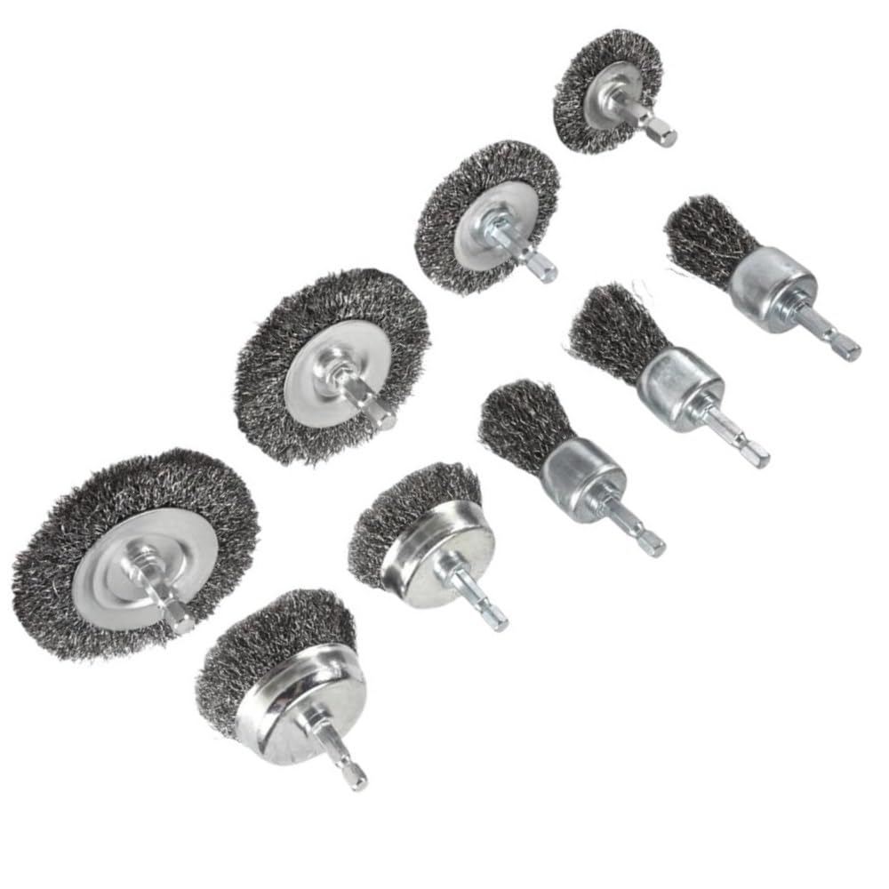 1 set di spazzole a gambo esagonale, tipo penna a tazza, spazzola metalIica in acciaio al carbonio, utensile abrasivo alimentato in metallo