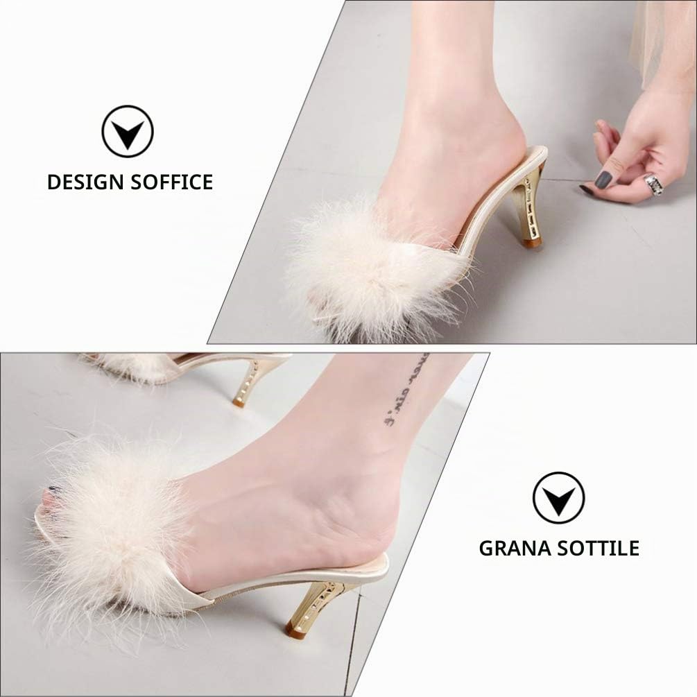 Holibanna Bianco Delle Donne Della Del Faux Gattino Tallone di Estate Sandali Ciabatte Slip on Open Toe Vestito Backless Sexy Basso Tacco Alto Slipper Slides Fuzzy Pantofole (numeric_39)