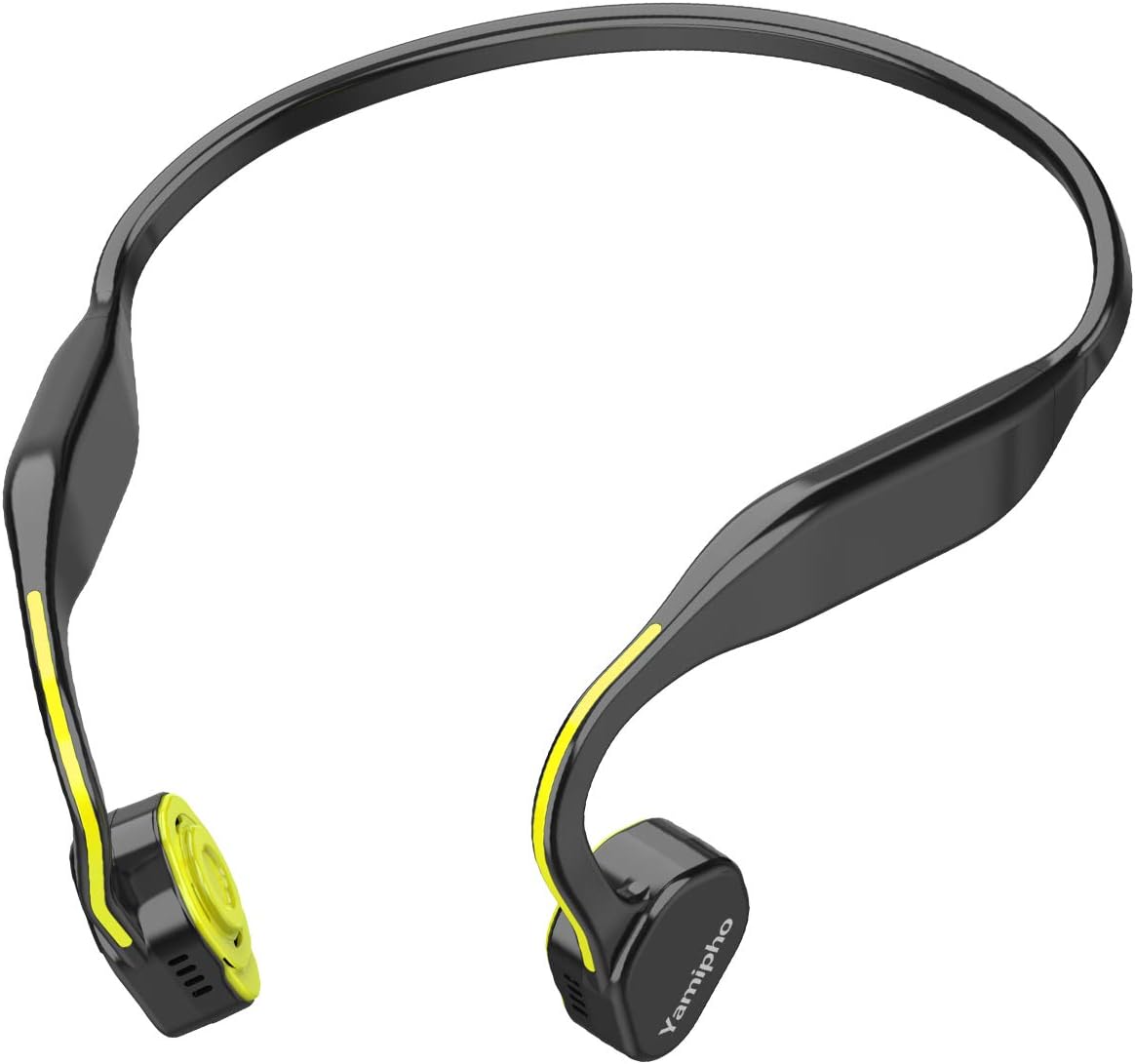 Yamipho Bone Conduction Headphones Wireless Sweatproof Open Ear Headphones Bluetooth 5.0 Stereo Bone Conducting Earphones Sports Headset for Cycling Running Gym (Yellow)