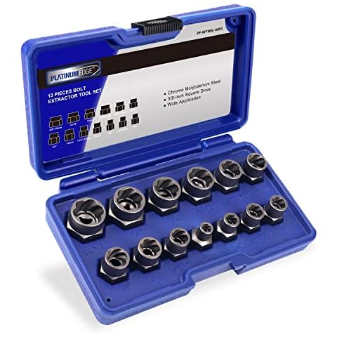 PLATINUMEDGE 13 Pieces Impact Bolt & Nut Remover Set, Stripped Bolt Extractor Set, Cr-Mo Extraction Tool Set with Solid Storage Case, Easy Out Rusted Rounded Damaged Nuts and Bolts Cover