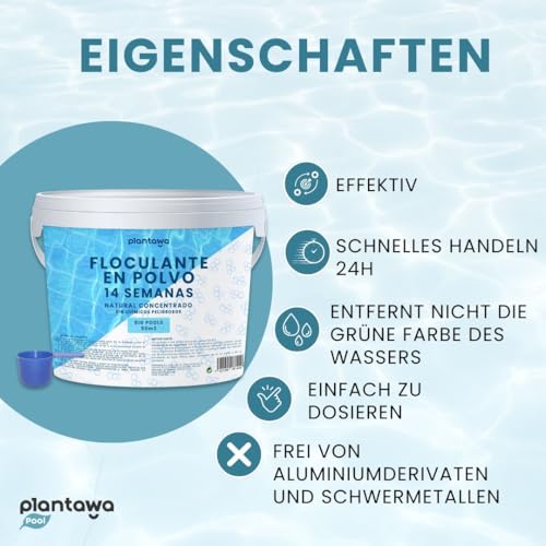 PLANTAWA Flockungsmittel Pool Konzentrat 14 Wochen | Hochwirksames Flockmittel Pool Flüssig | Für kristallklar Poolwasser | Für alle Filtersysteme | Sicher & ohne Aggressive Chemie