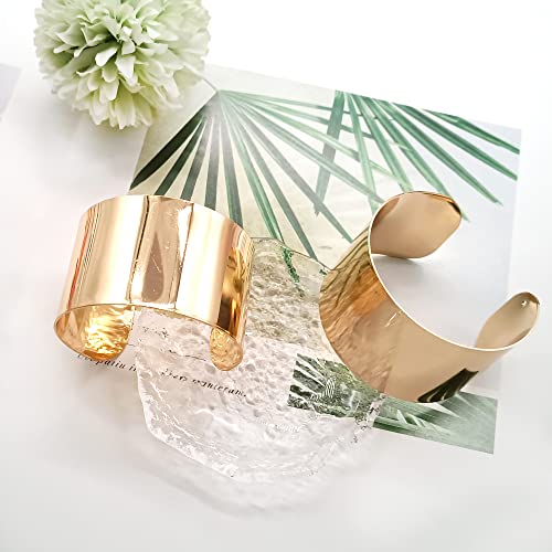 Mozaka 2 Pcs Cuff Bangle Bracelet For Women Wide Open Cuff Bracelets Gold Sliver Wrist Cuff Wrap Bracelets Adjustable #TOP3