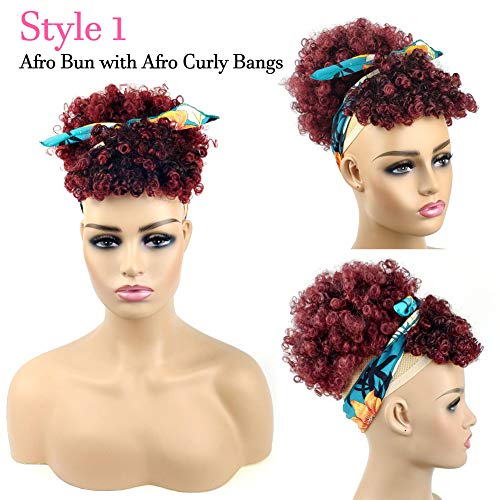 Afro Puff Drawstring Ponytail with Bangs Pineapple Updo Hair for Black Women,Short Kinky Curly Ponytail Bun with 2 Bangs(#1B/BUG) - Image 2