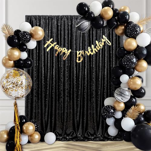 Image of Black Sequin Backdrop Curtains,2 Panels 4FTx8FT Black Curtain Backdrop Glitter Party Decorations Background Drapes for Wedding Birthday Anniversary Graduation Photo Booth Decor