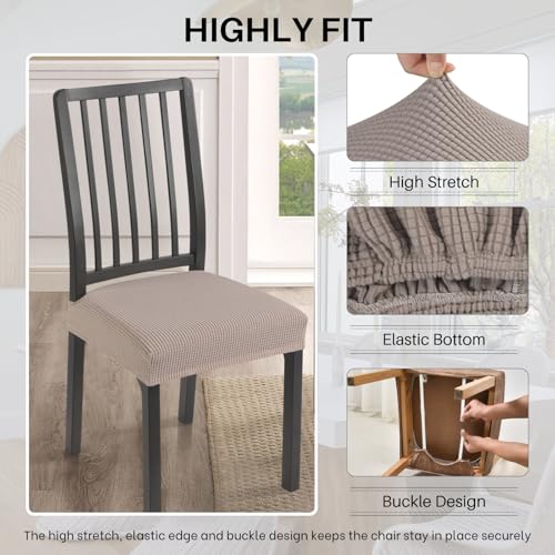 Image of SearchI Stretch Dining Chair Seat Covers Set of 4, Soft Removable Washable Seat Covers for Dining Chairs, Dining Room Seat Cover Protector (Rear-Covered, Waffle Jacquard Taupe)