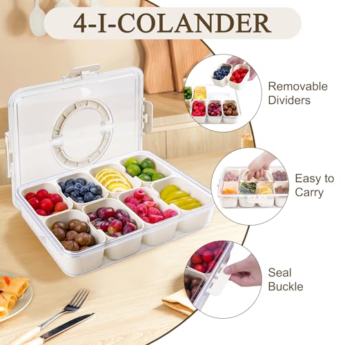Divided Serving Tray with Lid & Handle - Portable Snackle Box Charcuterie Container for Snack Platters - 8 Compartments Snack Boxs for Candy, Fruits, Nuts - Perfect for Party, Entertaining(White) - Thumbnail 3