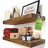 BAOBAB WORKSHOP Wood Floating Shelves for Wall - Wooden Floating Shelf 16 Inch - Rustic Bathroom Shelves for Room Wall for Kitchen Bedroom Living Room Farmhouse - Walnut Finish, 16″W × 6.7″D, Set of 2
