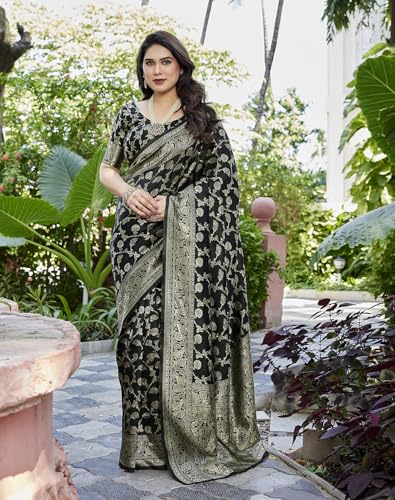 Image of Yashika Women's Trendy Pure Banarasi Kanjivaram Saree with Blouse Material