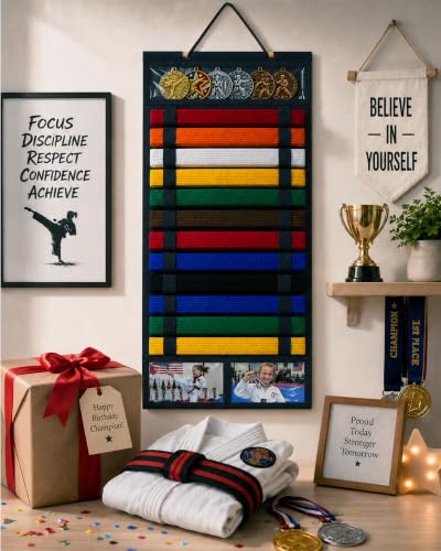 MLLNFUE Karate Belt Display Rack for Training Room, Home Gym (Black)