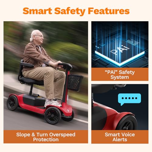 Glashow S1 Folding 4-Wheel Mobility Scooter for Seniors – 25-Mile Range, 6.2 mph, All-Terrain Electric Scooter with Adjustable Swivel Seat, 265 lb Capacity, Removable 24V 20Ah Battery – Red by Glashow - Image 5