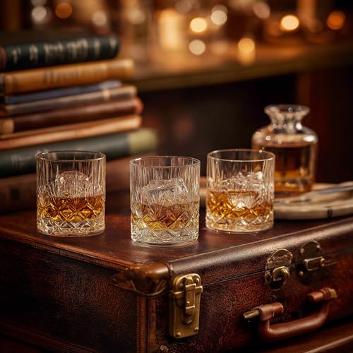 K&K Home Whiskey Glasses Set of 4-12 Oz Diamond Bourbon Glass, Old Fashioned Liquor Vodka Bourbon Cocktail Scotch Bar Glasses Set