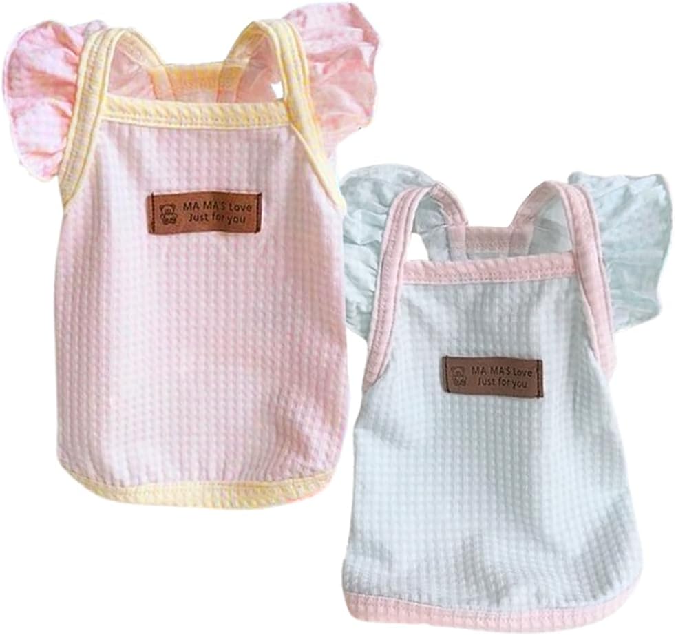 2 Packs Summer Breathable Dog Cat T-Shirt, Cute Puppy Vest Spring Pet Clothes Unisex Sports Shirt for Small Medium Dogs Cats, Multiple Colors & Sizes for Chihuahua Poodle Yorkshire(Pink Blue, Small)