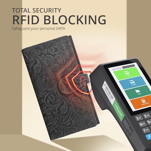 Image of Real Leather Women Wallet Leather with RFID Blocking -Trifold Card Holder Designer Ladies Clutch with ID Window Wallets
