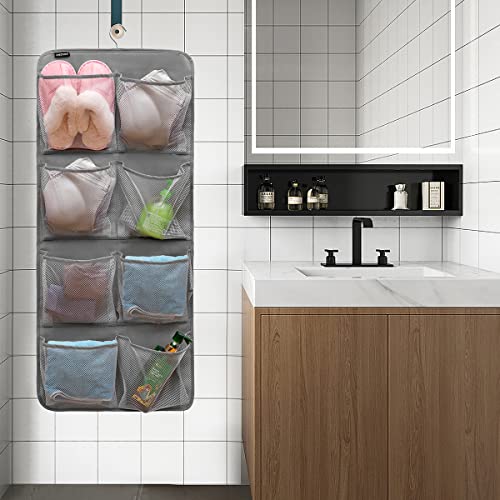 Dual-Sided Hanging Closet Organizer for Socks Underwear Bra Kids Storage Organizer for Baby Clothes Toddler Shoes with 26 Pockets (Grey-Mesh Pockets) - Image 6