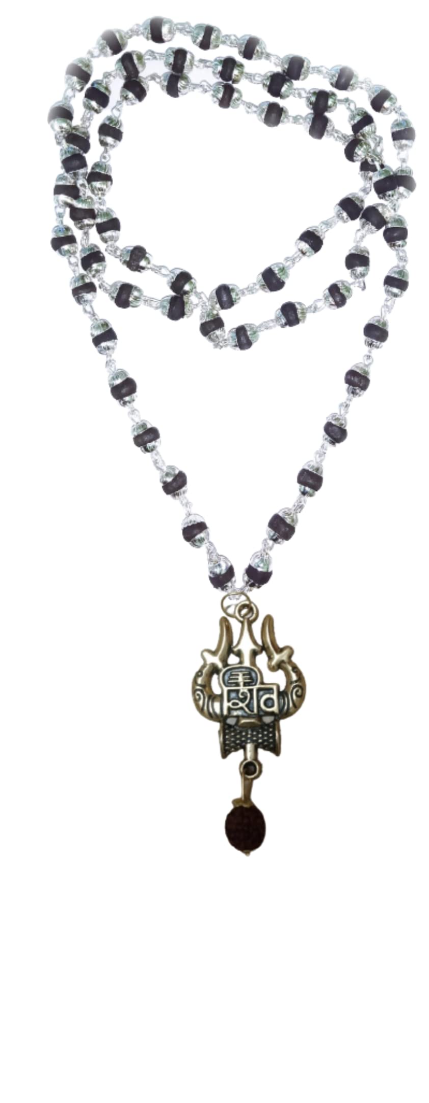 Genericblack rudraksha cup mala with shiv trishul damru locket
