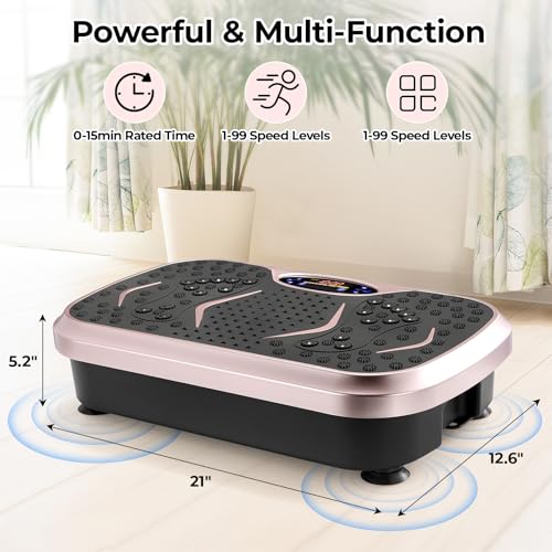 Arlopu 3D Vibration Plate Exercise Machine, Fitness Platform for Lymphatic Drainage, Fitness Platform w/Loop Bands, Whole Body Workout Shake Board for Weight Loss, Fitness and Wellness (Rose Gold) - Thumbnail 2