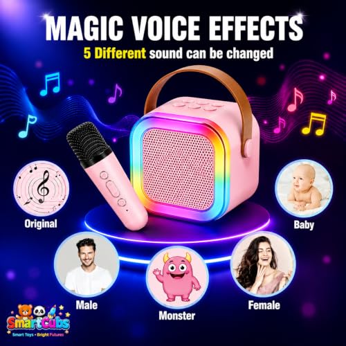Image of Karaoke Speaker with Wireless Mic for Kids & Adults | Pink Bluetooth Karaoke Machine with RGB LED Lights, Rechargeable Portable Speaker, Stereo Sound | Birthday Gift for Girls & Boys