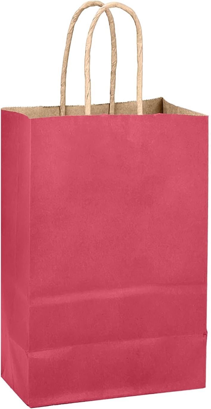 qiqee Bright Pink Gift Bag with Handles Bulk 24Pcs Paper Bags -8.3"x6"x3. 15" Party Favor Bags - Solid Color image 3