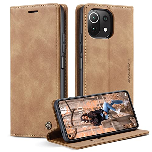 CaseMe Handyhülle für Xiaomi 11 Lite 5G NE Hülle für Mi 11 Lite 5G/4G Hülle Premium Leder Klappbar Flip Case Magnet Kartenfach Tasche Schutzhülle für Xiaomi Mi 11 Lite 5G/4G/5G NE - Braun