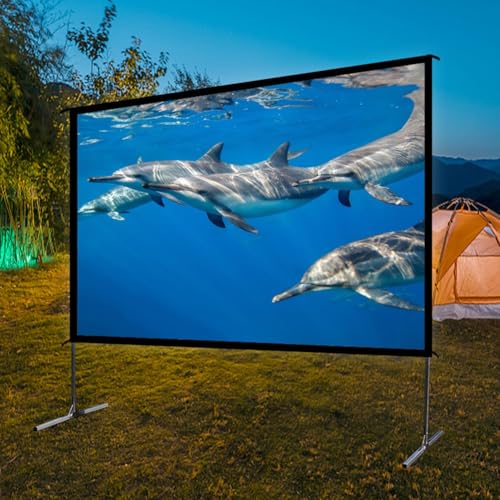 Pantalla de proyección portátil 84 pulgadas con soporte, plegable, sin arrugas, formato 16:9 HD 4K para películas al aire libre miniatura 2