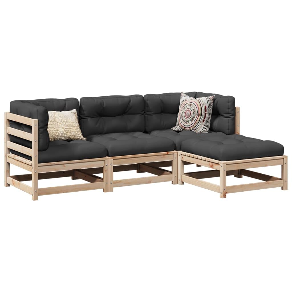 Canapé de jardin anthracite 4 pièces salon modulaire extérieur en pin massif de terrasse