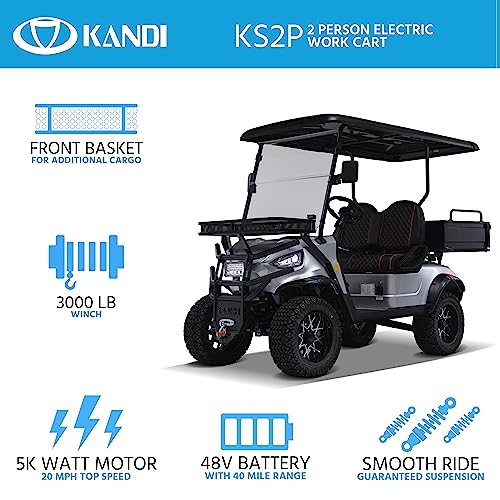 Kandi America 2 Passenger Electric Cart with Powerful 5,000-Watt Electric Motor – Electric Work Vehicle with Dump bin – Electric ATV UTV – Heavy Duty Cart – Electric Passenger Cruiser - EV - Blue - Thumbnail 7