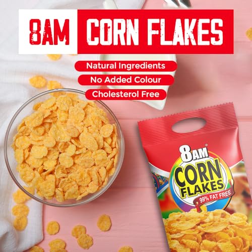 Image of 8AM Corn Flakes 500g, 92% Corn, 99% Fat Free, No Cholesterol, Trans Fat, Artificial Additives, Vitamins B1, B2, B3, B6, B9, Iron, Calcium, Crunchy & Nutritious Cereal