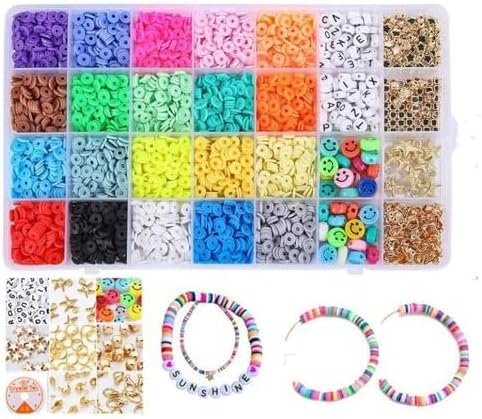 THECLOUDMALL Diy Beads For Kids Crafts Children's Jewelry Making Kit,Disc Beads For Jewelry Making,Handmade Loose Beads,Diy Clay Heishi Beads Set For Bracelet/Necklace/Earring(Diy Bead Kit 7 X 4),Multicolour