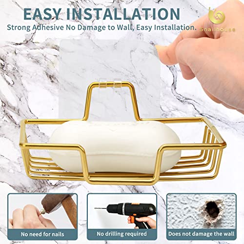 Snailhouse Soap Dishes For Shower, 2 Pack Stainless Steel Wall Mounted Self Draining Bar Soap Holder Saver Tray For Bathroom, Adhesive No Drilling, Gold #TOP3