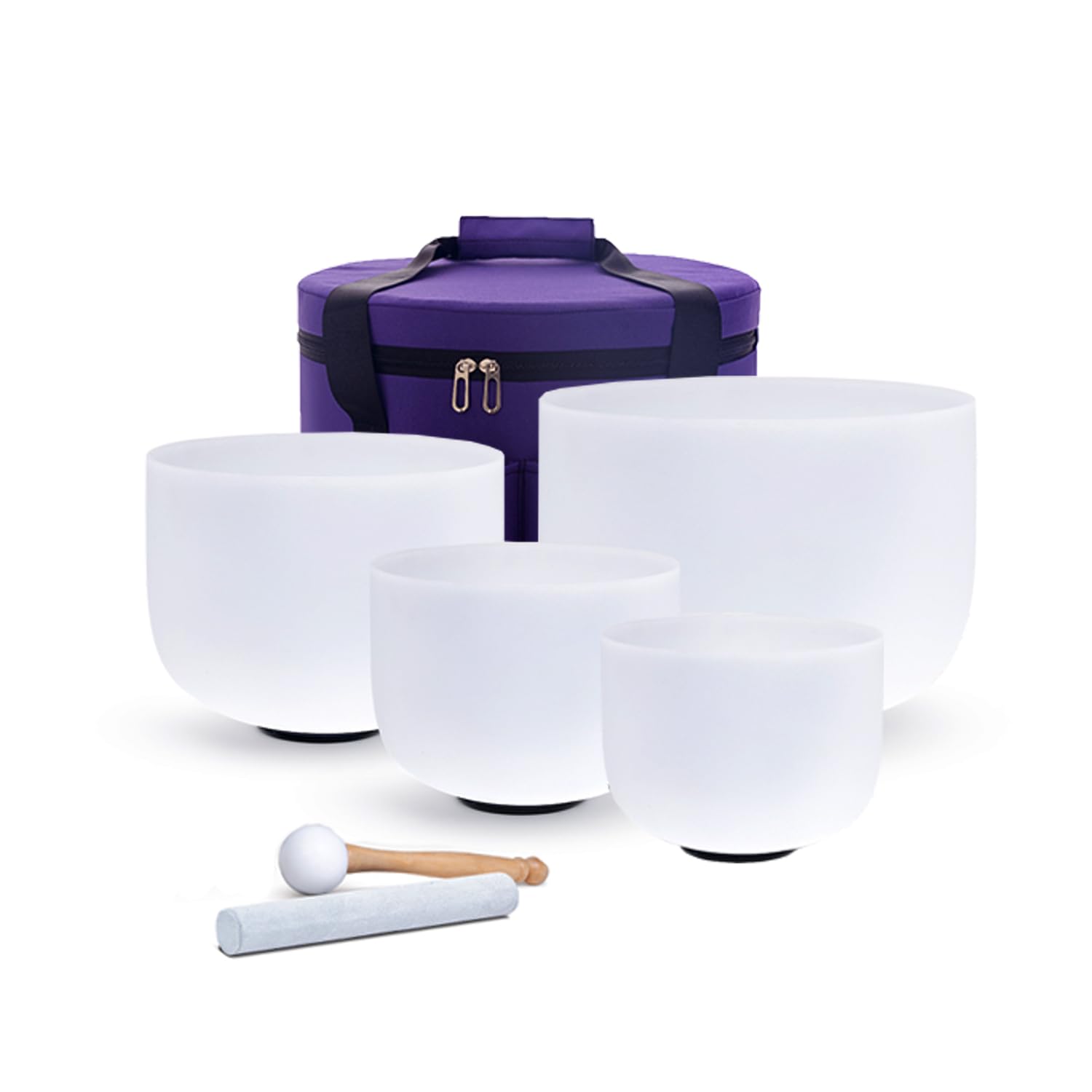 Hye-eun 432hz Crystal Singing Bowl Set 4pcs 6"B 8"G 10"E 12"C Frosted Quartz Sound Bowl with Free Carry Bag Mallets and Rubber for Sound Healing Bath Keep Balance Therapy Meditation Yoga
